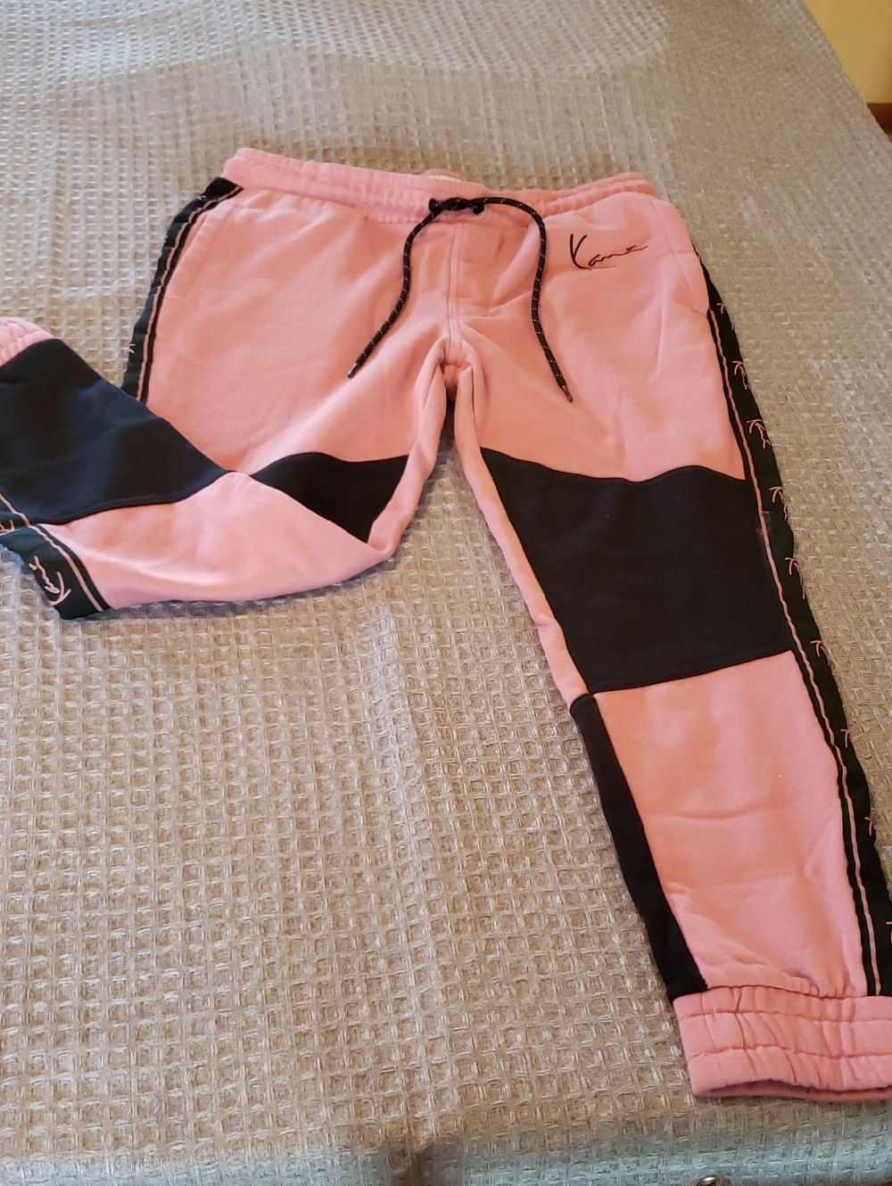 Mens Or Womens Karl Kani Coral and Black Colorblock Jogger Pants Size Mens L